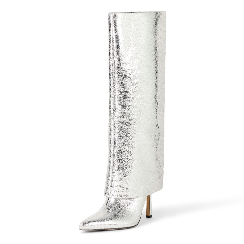 THE DROP Women's Jolene Fold Over Tall Boot Silver Crackle